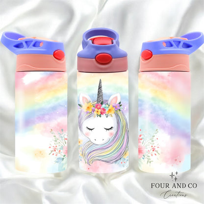 Personalised 12oz Stainless Steel Water Bottle – Flip Lid with Straw