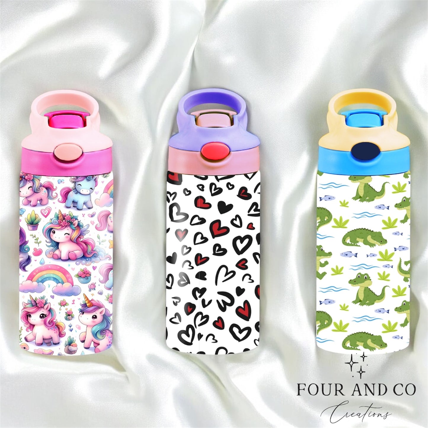 Personalised 12oz Stainless Steel Water Bottle – Flip Lid with Straw
