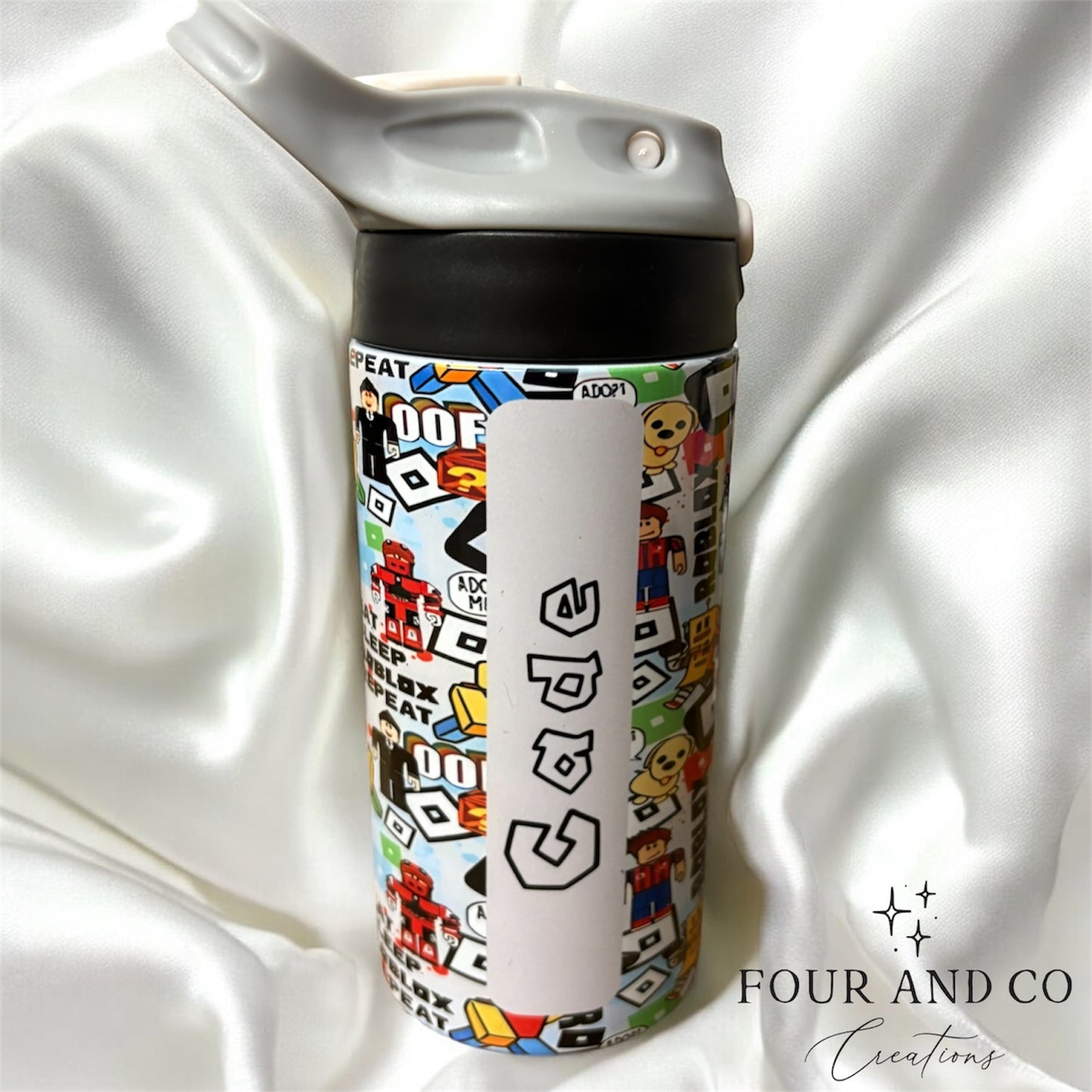 Personalised 12oz Stainless Steel Water Bottle – Flip Lid with Straw